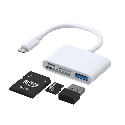 Green Lion 4-In-1 Lightning OTG Adapter with SD TF Card Slots Type-C and USB-A Ports Green Lion 4-In-1 Lightning OTG Adapter with SD TF Card Slots Type-C and USB-A Ports